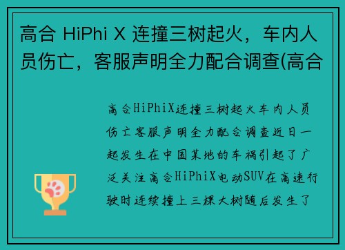 高合 HiPhi X 连撞三树起火，车内人员伤亡，客服声明全力配合调查(高合hiphix百度百科)