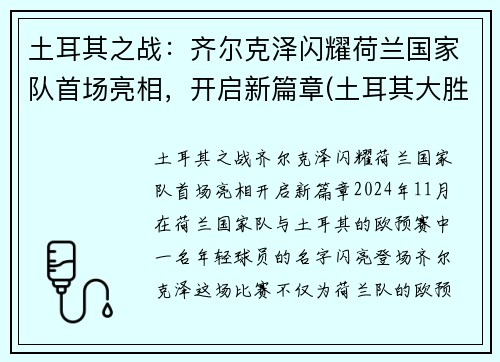 土耳其之战：齐尔克泽闪耀荷兰国家队首场亮相，开启新篇章(土耳其大胜荷兰)