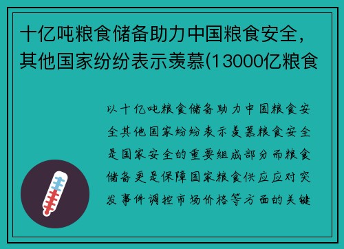 十亿吨粮食储备助力中国粮食安全，其他国家纷纷表示羡慕(13000亿粮食)