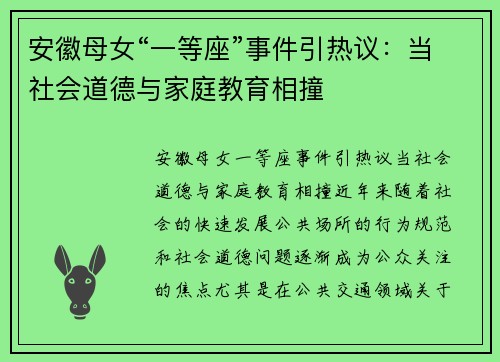 安徽母女“一等座”事件引热议：当社会道德与家庭教育相撞